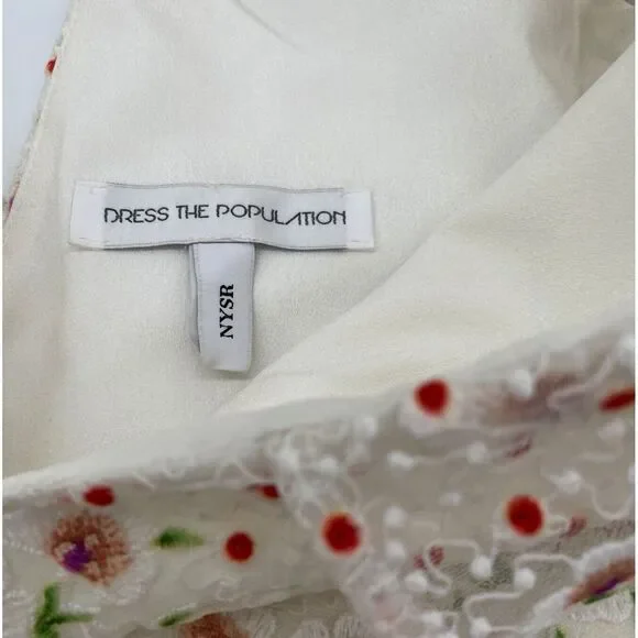 $298 DRESS THE POPULATION River Embroidered Floral Off Shoulder Dress~White~XS - Picture 10 of 10